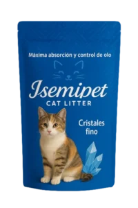 Non clumping Crystal Cat Litter in a Blue Bag