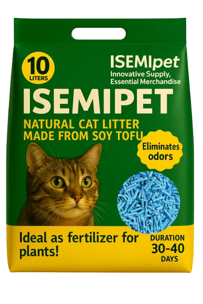 Blue Flushable Tofu Cat Litter in Die cut Handle Flat Bottom Bag by Isemipet