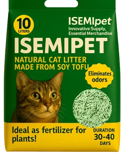 Green Tea Flushable Tofu Cat Litter in Die cut Handle Flat Bottom Bag by Isemipet