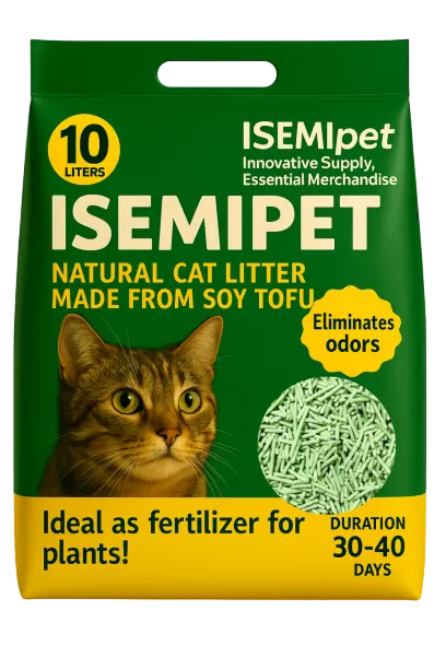 Green Tea Flushable Tofu Cat Litter in Diecut Handle Flat Bottom Bag by Isemipet Isemipet Green Tea Flushable Tofu Cat Litter in Die cut Handle Flat Bottom Bag by Isemipet