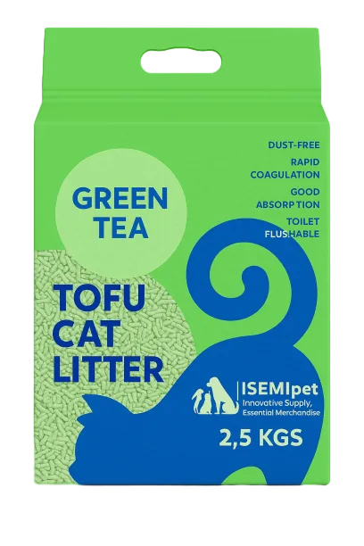 Green Tea Scented Tofu Cat Litter in Colorful Flat Bottom Bag by ISEMIPET
