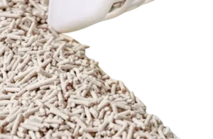 Heap of Tofu Cat Litter Pellets on Wooden Plate  Naturally Low Dust by Isemipet