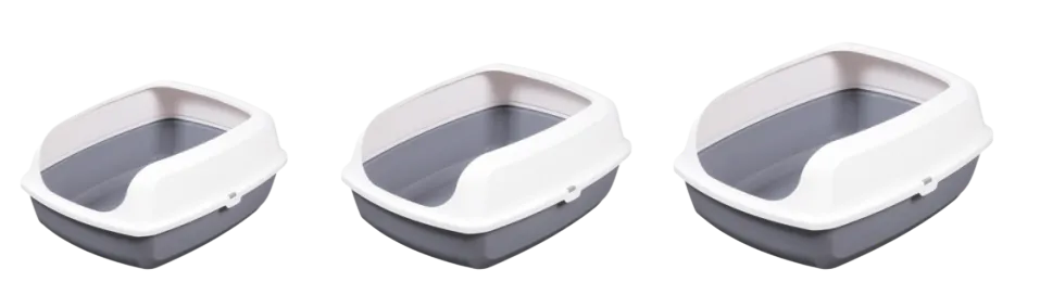 Side by side Display of Three Different Size Cat Litter Boxes