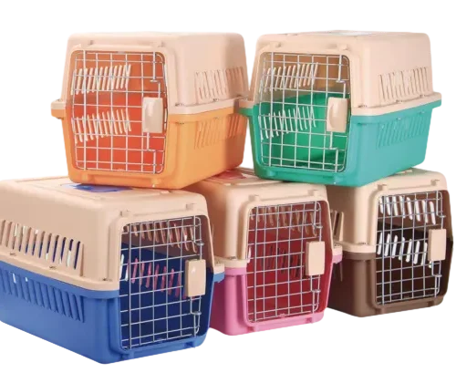 Multiple Plastic Pet Carriers in Blue Pink Orange Green Etc