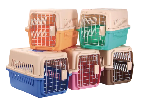 Multiple Plastic Pet Carriers in Blue Pink Orange Green Etc