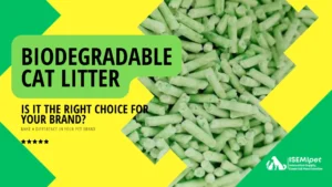 Green Biodegradable Tofu Cat Litter Granules on a Bright Yellow Background with the Title Biodegradable Cat Litter is It Worth It